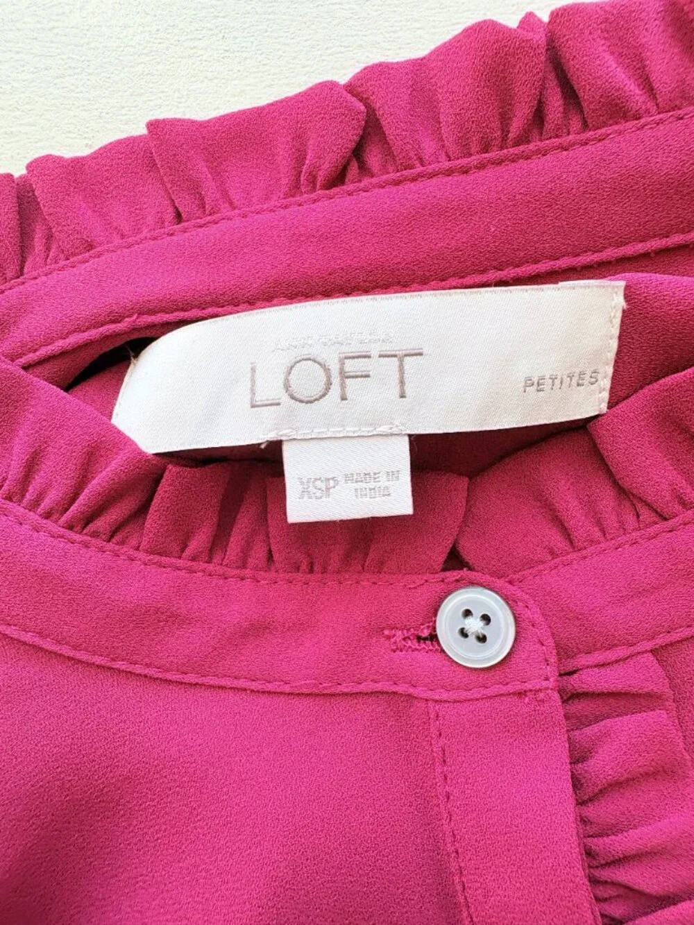Loft XSP Red Ruffle Neck Long Sleeve Blouse EUC - Picture 5 of 6
